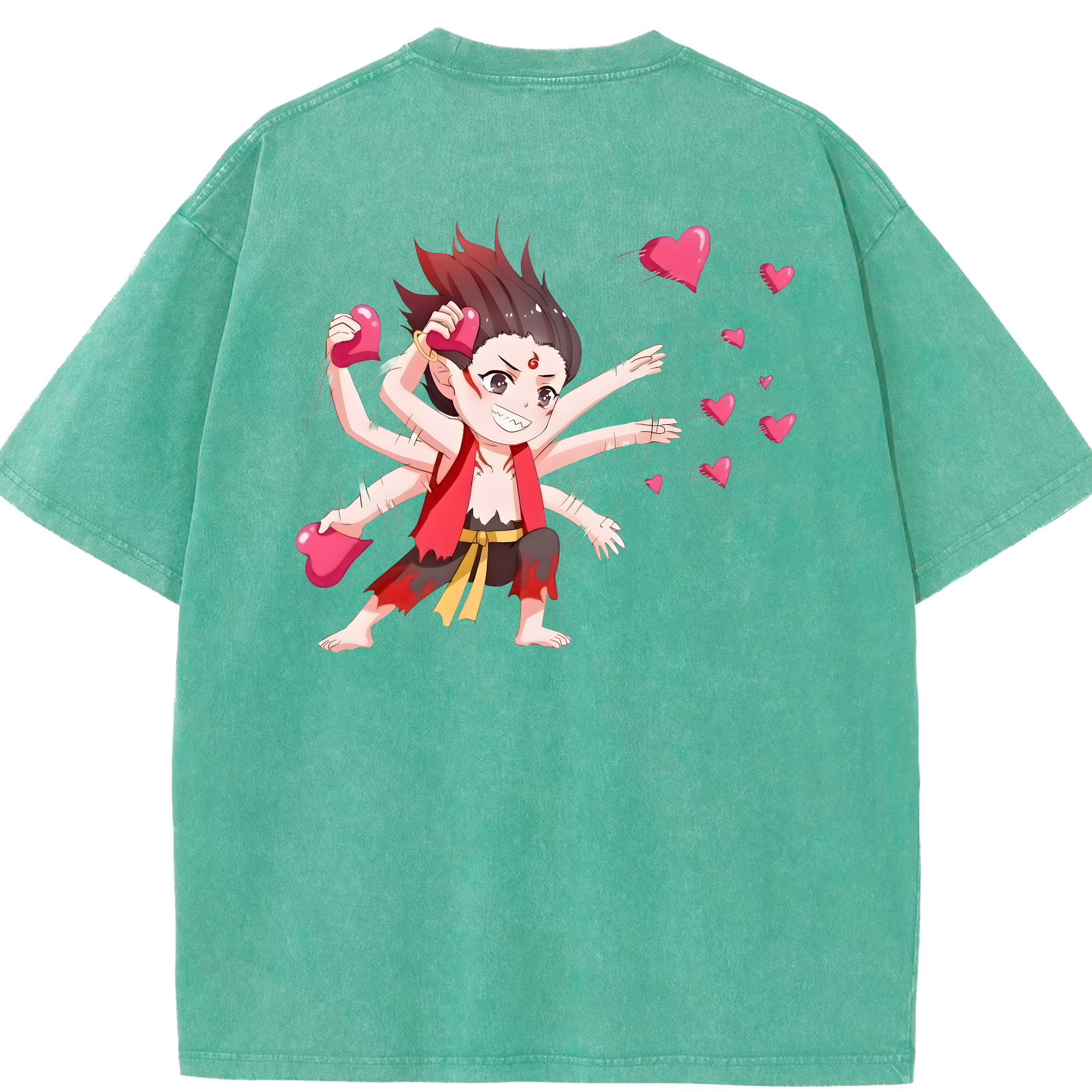 （画像用） Ne Zha 2 ナタ 魔童の大暴れ 綿100% ヴィンテージ風 半袖Tシャツ（背面プリント）